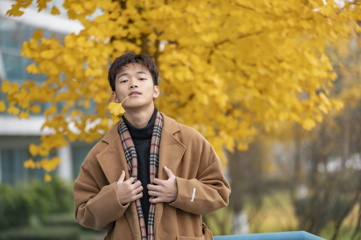 银杏树下的男孩