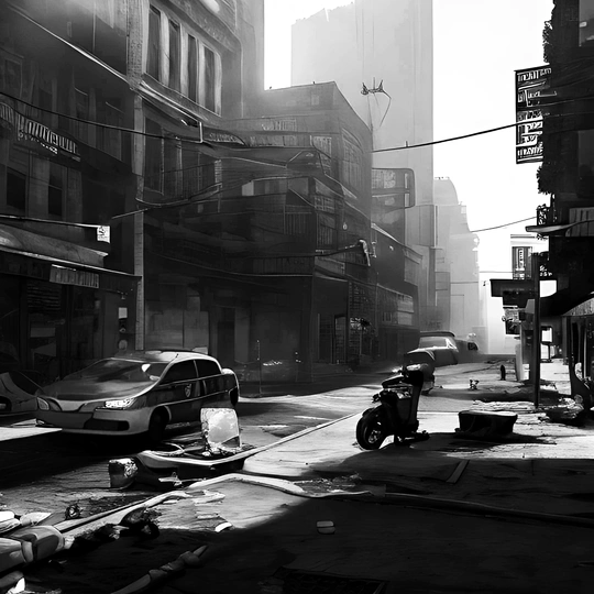 一条街道 有汽车、摩托车和建筑物。