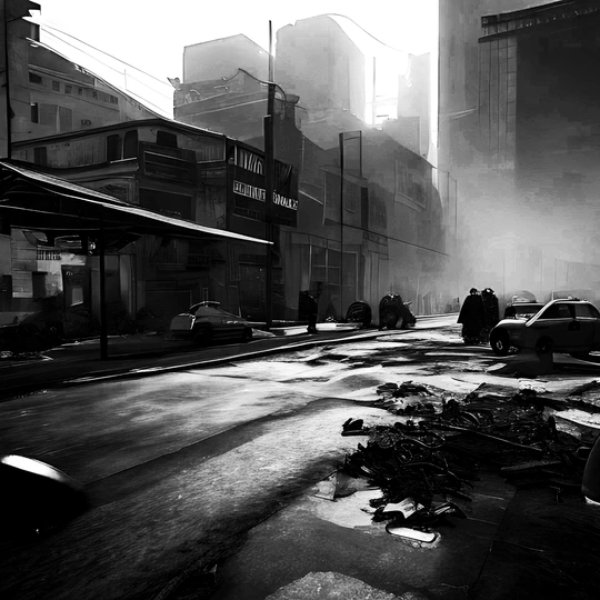 雾气笼罩的城市街道 汽车和建筑