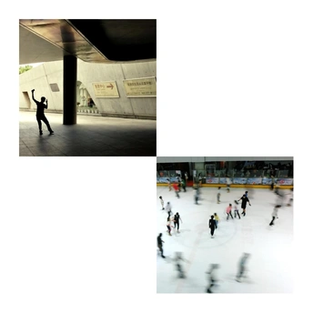 人们在建筑物内的冰上滑冰的图片