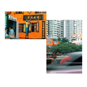 城市街道上的建筑和一个人