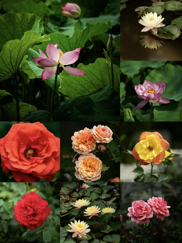 《夏花册页：莲与玫瑰的盛夏独白》