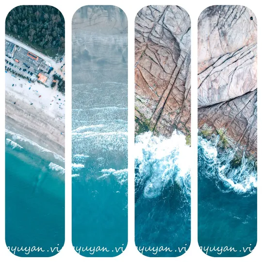 一组冲浪板 上面有海浪和蓝色海水的图片