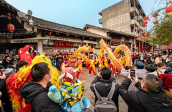 人们在节日上为一条龙拍照