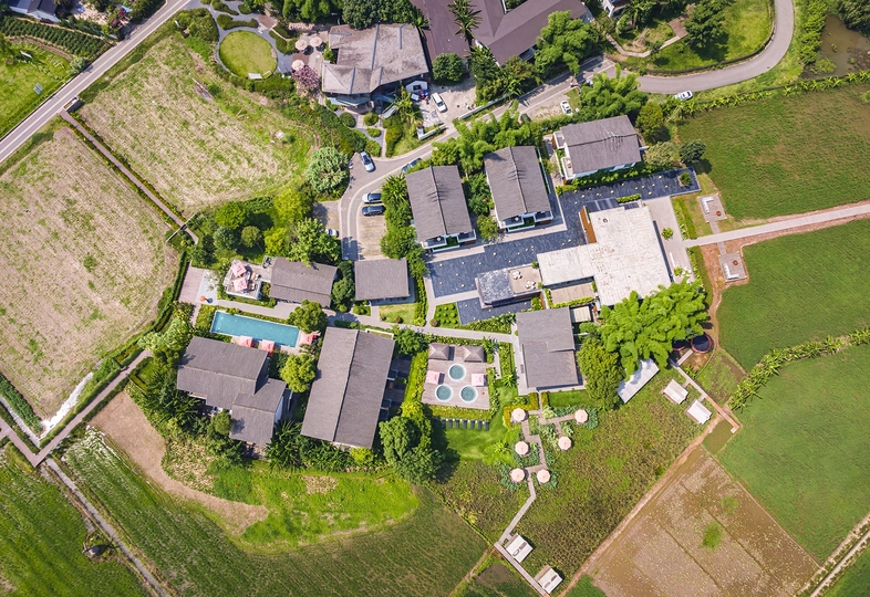 aerial photo of a large estate with lots of houses