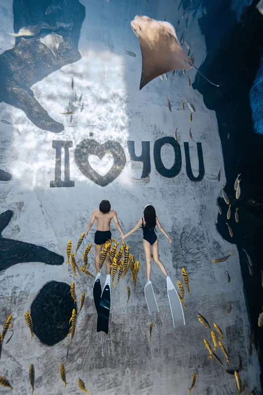 描绘一对男女游泳的艺术品