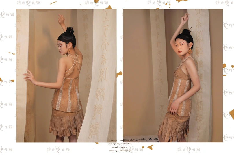 一位模特穿着来自<人名>春夏系列的一款裙子