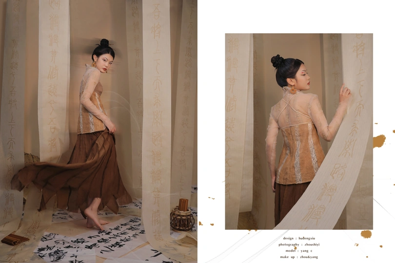 一位穿着东方风格裙子的女人