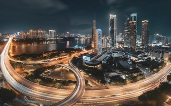 夜晚城市照片 交通灯车流量不大