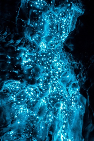 夜晚的水的图像 带有蓝色灯光