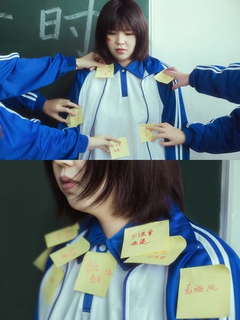 一个男人和一个女人穿着蓝色校服 手里拿着纸笔。