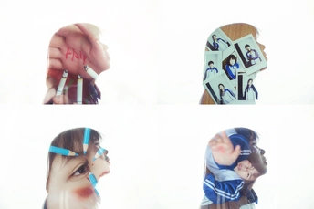 一组女人脸部和女孩头的照片拼贴