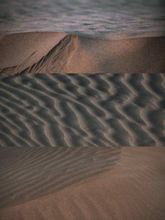 风、水、波浪和沙子在沙滩上形成图案。