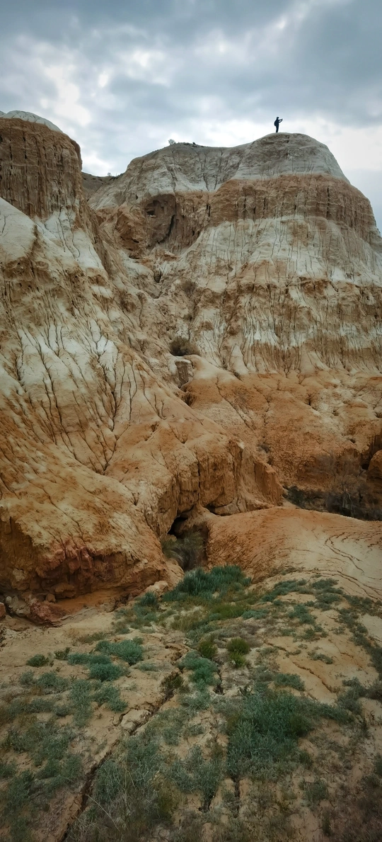 站在悬崖上的人正在注视着岩石峡谷