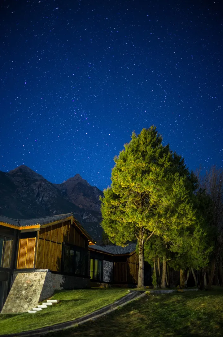 夜空中的田野风景