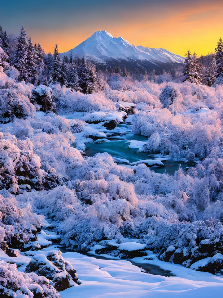 夕阳下的雪山