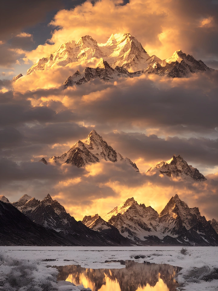 雪山倒影美景