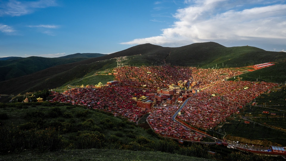 人群在山丘上俯瞰山谷