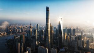 从世界上最高的建筑物的塔顶拍摄的图片