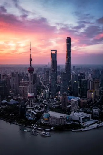 夕阳下的城市 摩天大楼和其他建筑