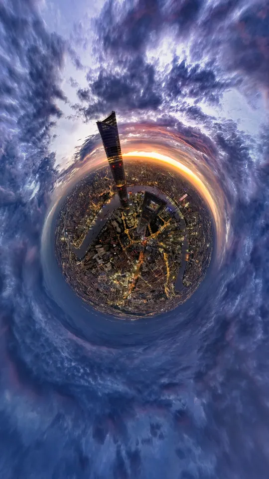 从太空看地球上的城市在天空中