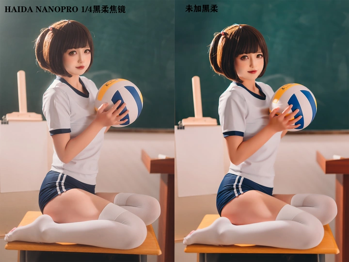 一位穿着校服的年轻女孩抱着排球坐在桌子上的照片