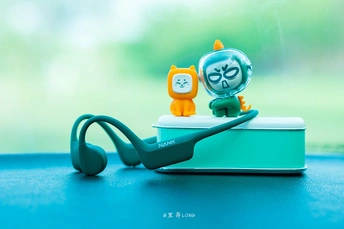 一只猫和一只狗玩具在一个鼠标垫上