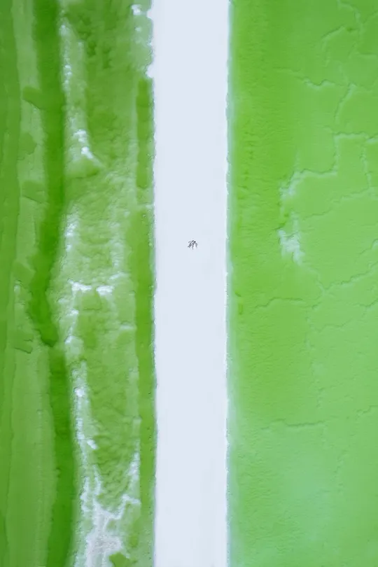 浴室墙上的一块绿色油漆