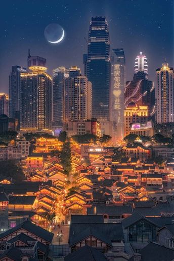 夜幕下的摩天大楼