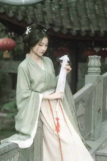 一位穿着和服的年轻女子拿着雨伞