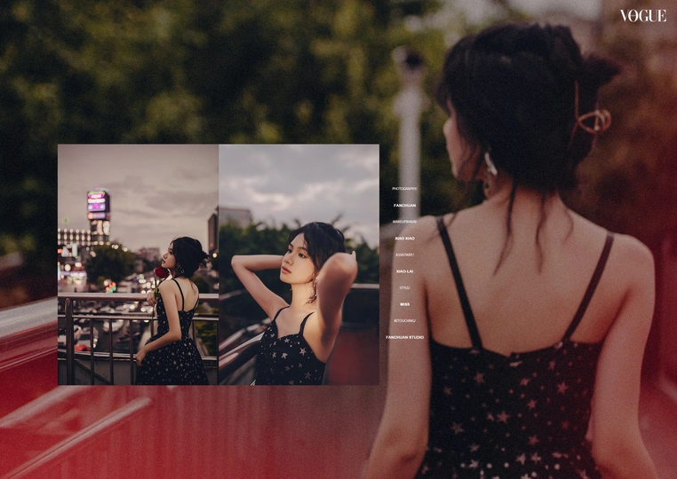 一位穿着红裙子的女人正在看一张图片