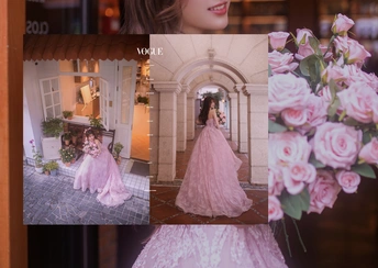 一幅粉色连衣裙女士的照片拼贴