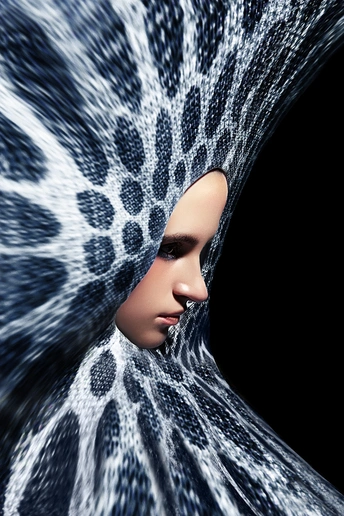 3D数字艺术作品 背景为黑色 展示了一位女性。