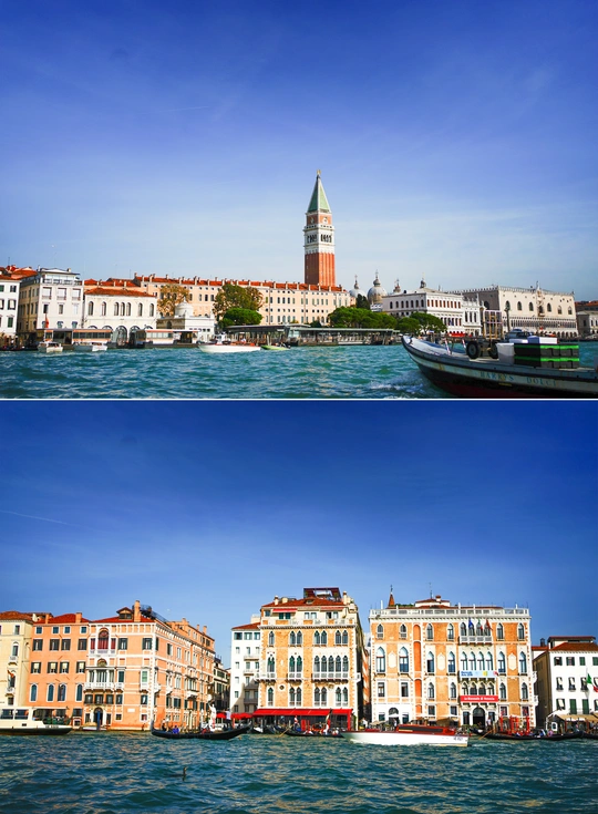 一系列照片显示了一座城市和一艘船在水中