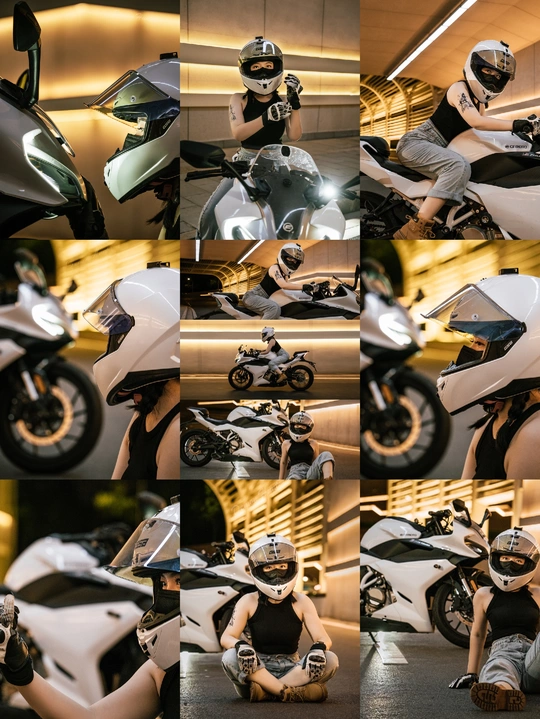 摩托车上的男女照片拼贴