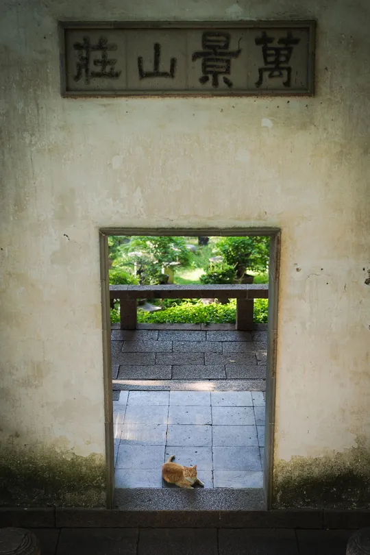 一个小长凳和墙上一个标志的建筑入口