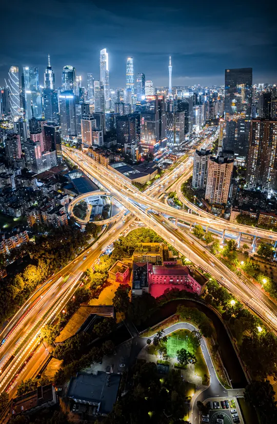 城市夜景交通轻度的城市景观