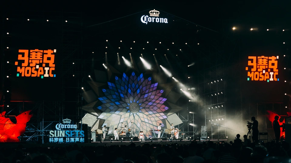 晚上在音乐会上表演的一大群人