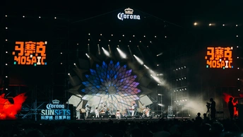 晚上在音乐会上表演的一大群人