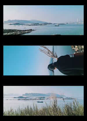 一张人在海滩上站立的照片 一张海洋和水上空中的风筝的照片