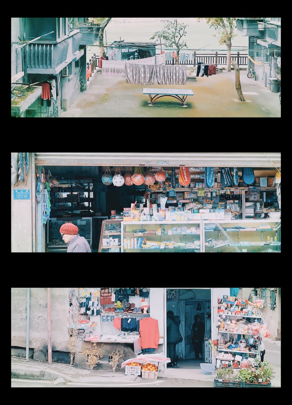 一系列照片展示一个男人在市场购物